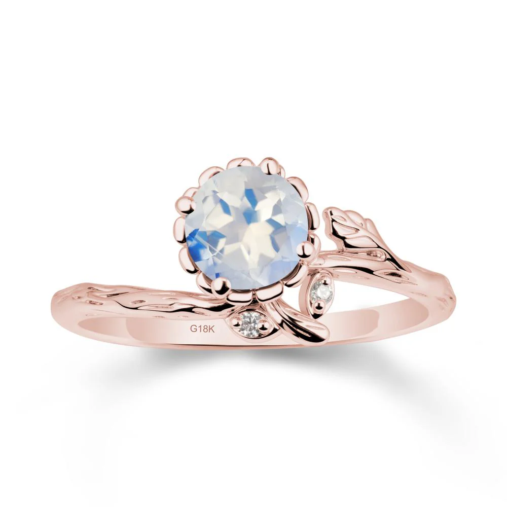 Woodgrain Textured Band Floral Moonstone Ring - Image 5