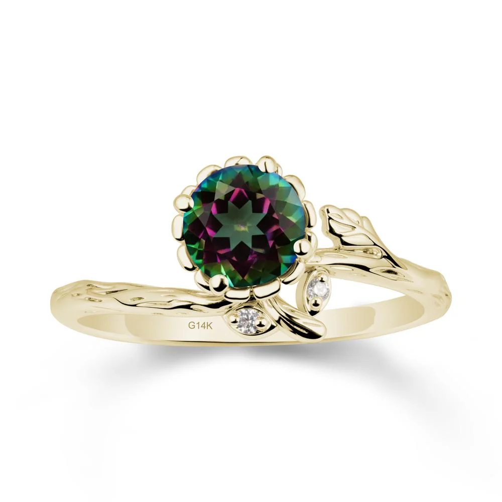Woodgrain Textured Band Floral Mystic Topaz Ring - Image 3