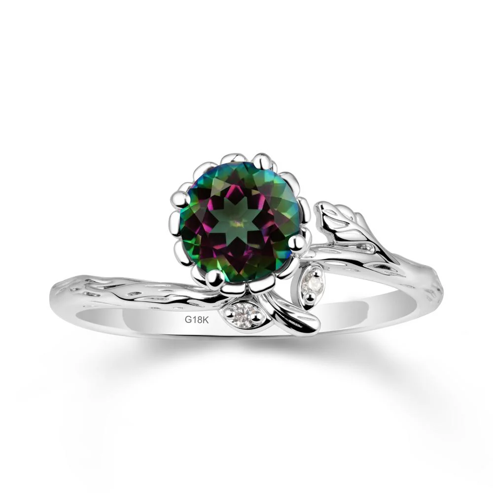Woodgrain Textured Band Floral Mystic Topaz Ring - Image 5