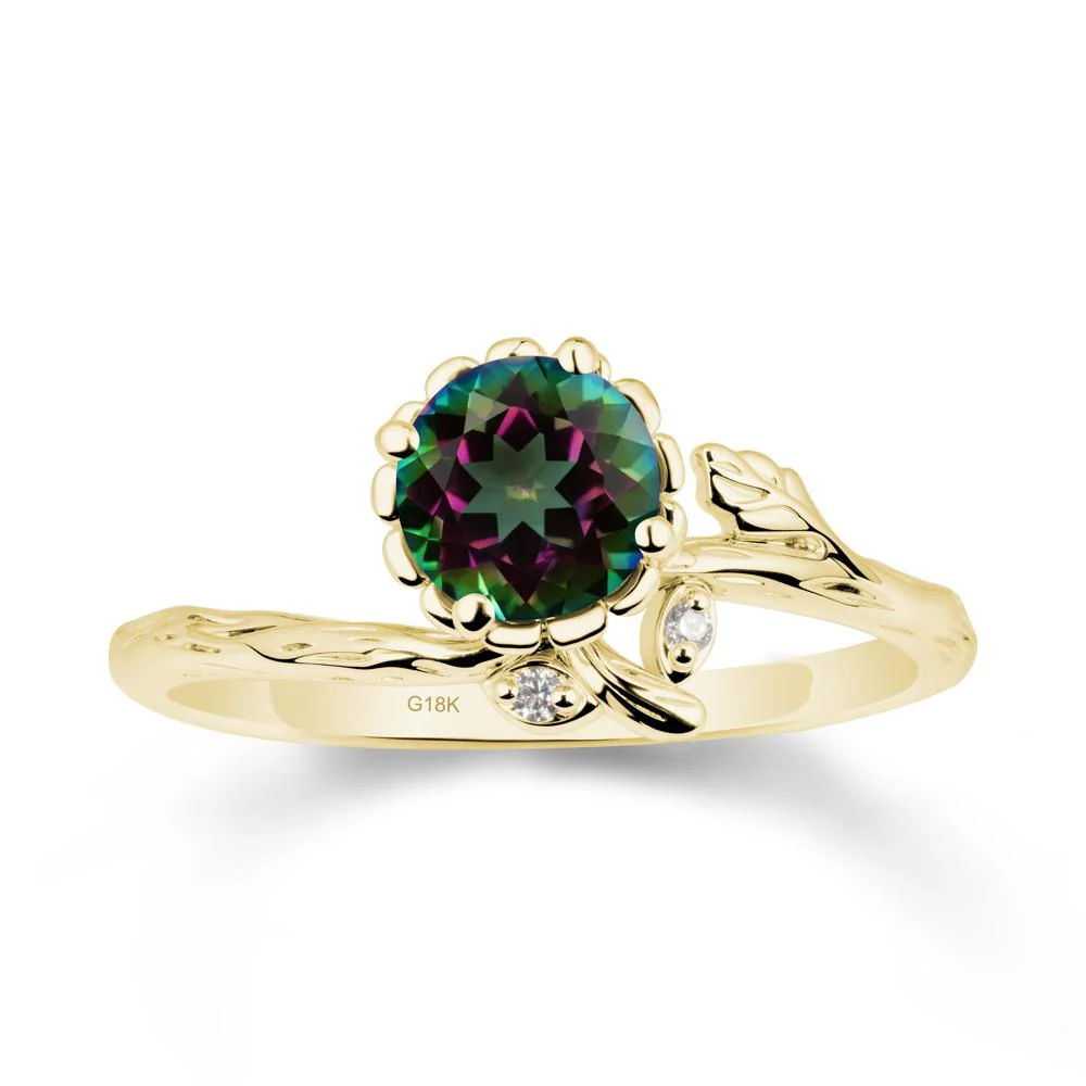 Woodgrain Textured Band Floral Mystic Topaz Ring - Image 6