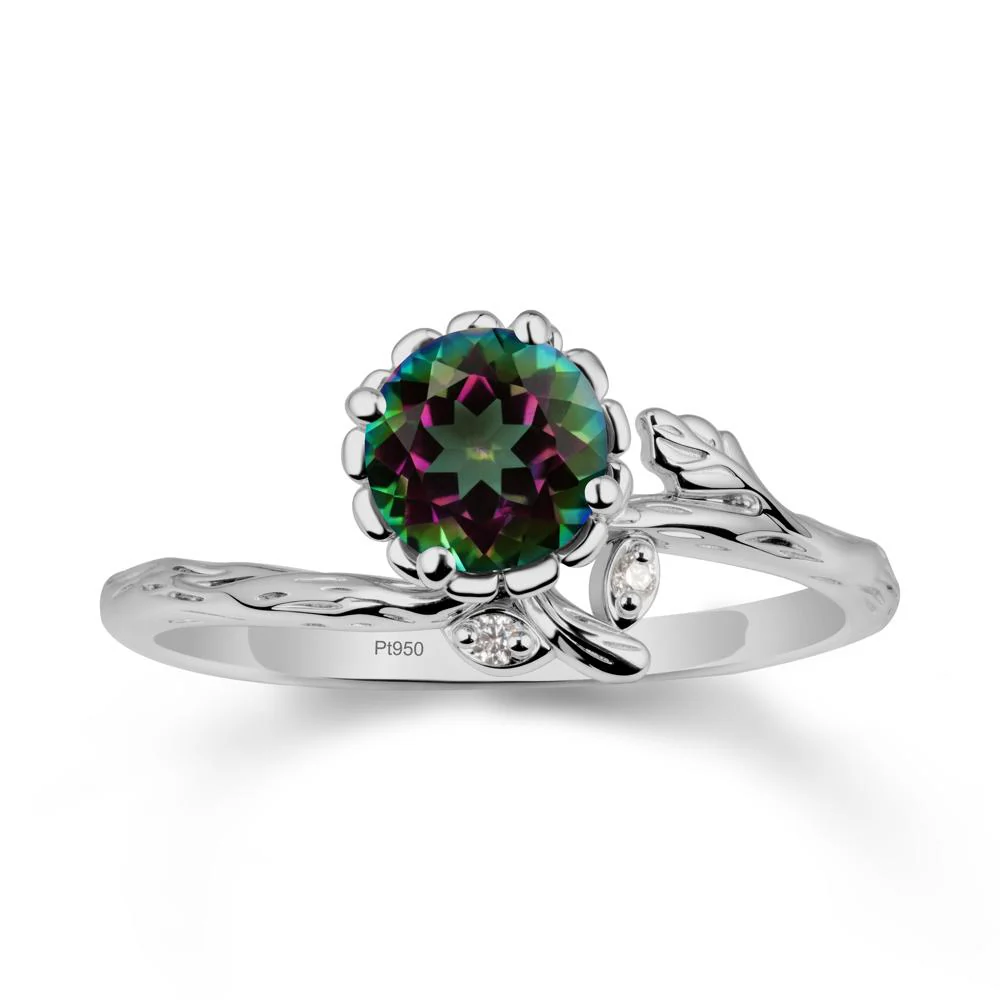 Woodgrain Textured Band Floral Mystic Topaz Ring - Image 8