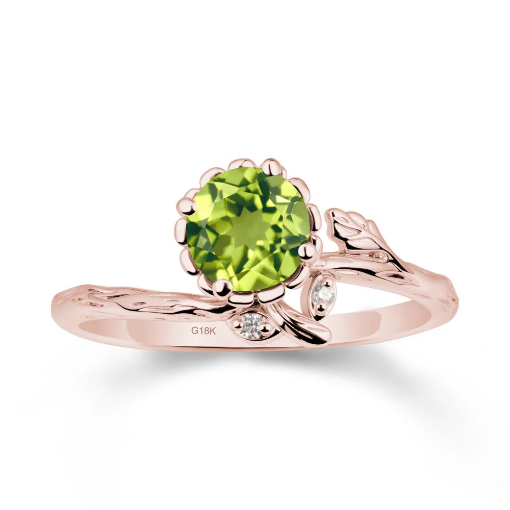 Woodgrain Textured Band Floral Peridot Ring - Image 5