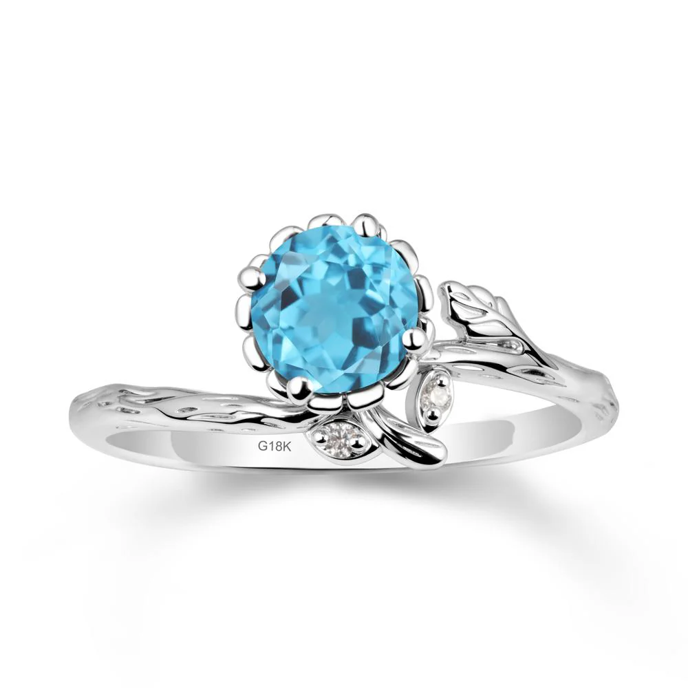 Woodgrain Textured Band Floral Swiss Blue Topaz Ring - Image 6