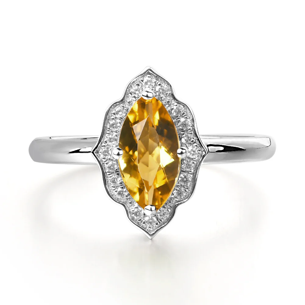 Marquise Cut Citrine Halo Engagement Ring