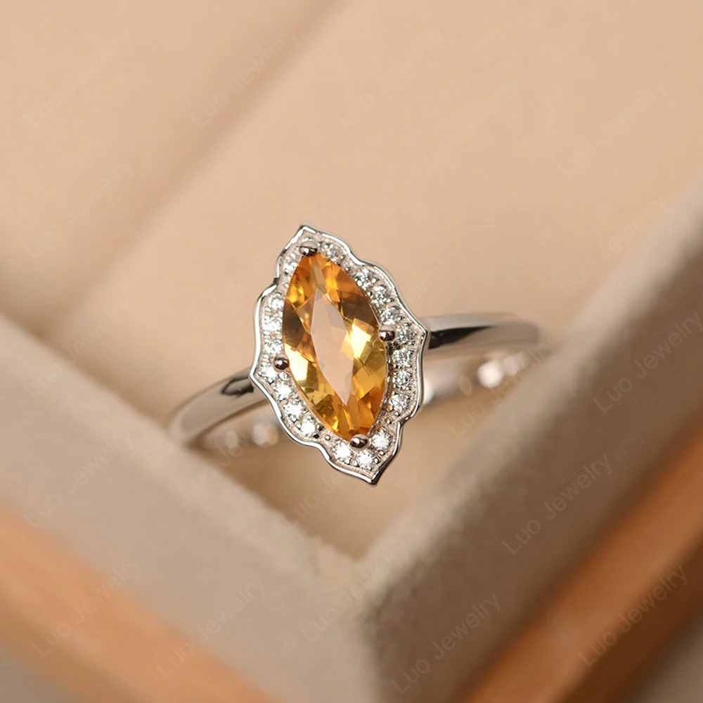Marquise Cut Citrine Halo Engagement Ring - Image 2