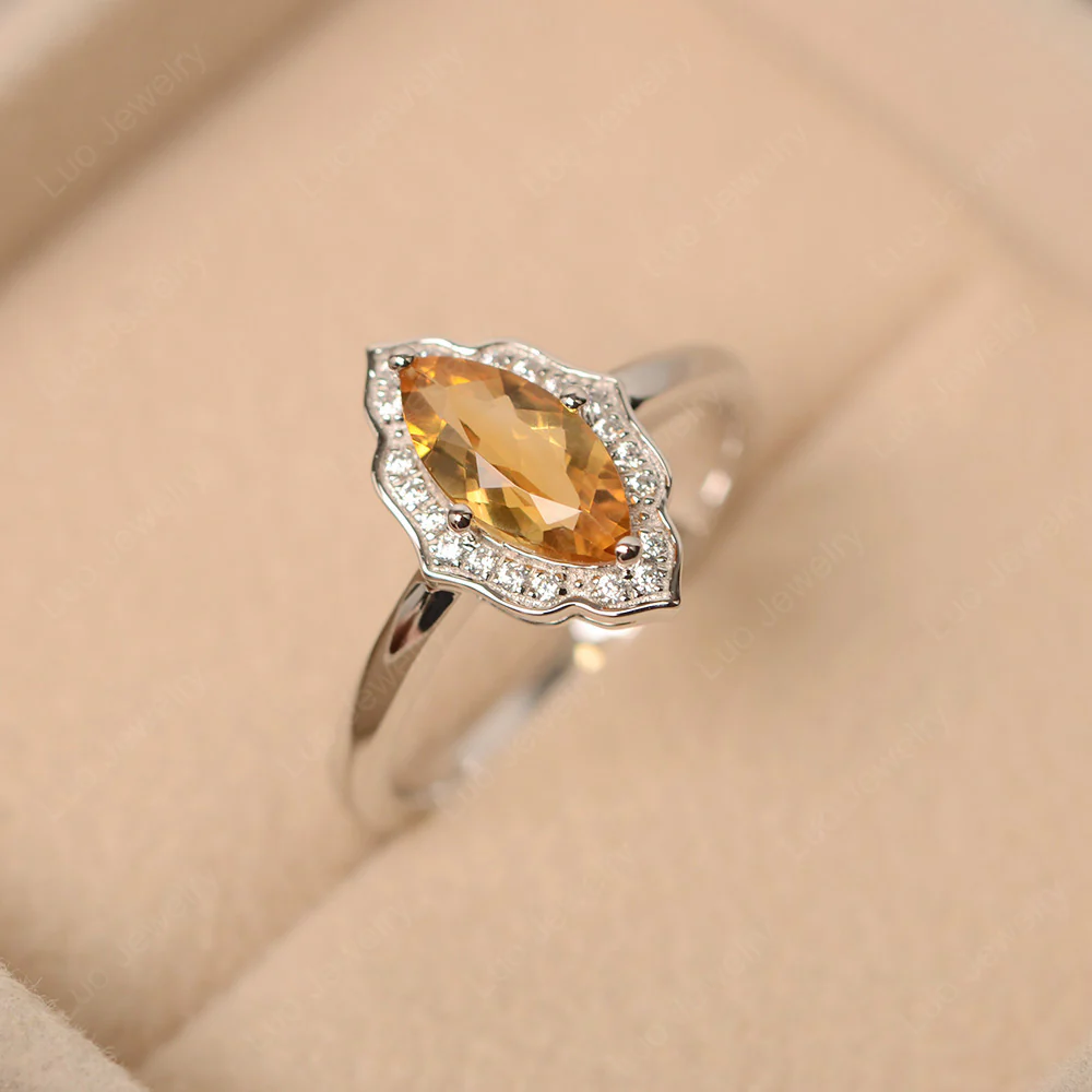Marquise Cut Citrine Halo Engagement Ring - Image 3