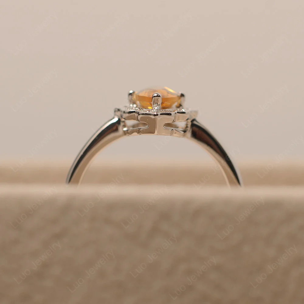 Marquise Cut Citrine Halo Engagement Ring - Image 5