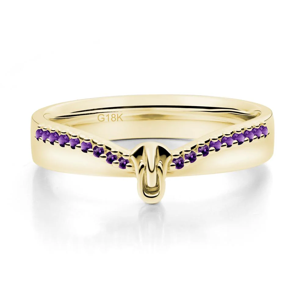 Zipper Inspired Movable Clasp Amethyst Curved Ring - Image 2