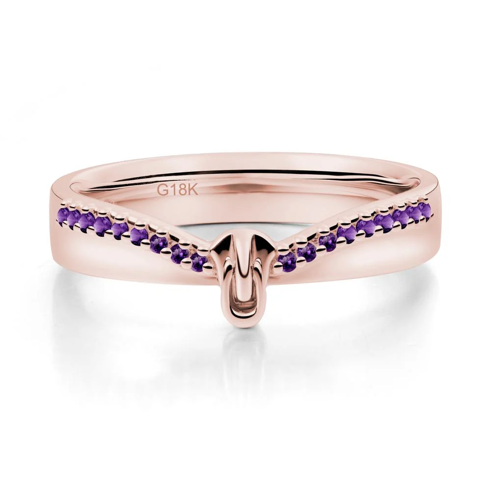 Zipper Inspired Movable Clasp Amethyst Curved Ring - Image 9